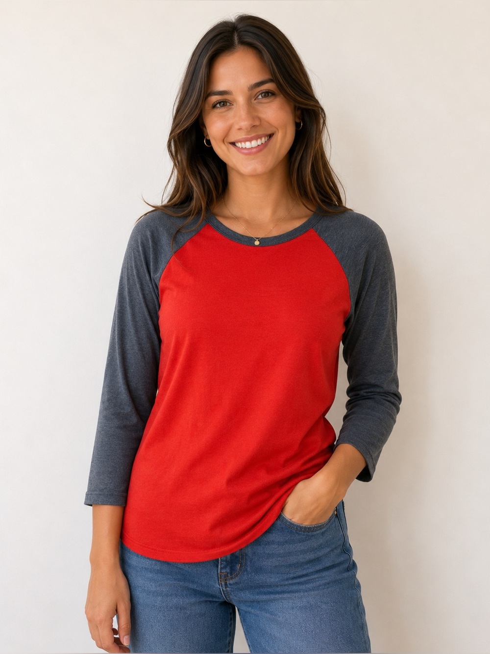 LulaRoe Red Gray Baseball Tee Size S
